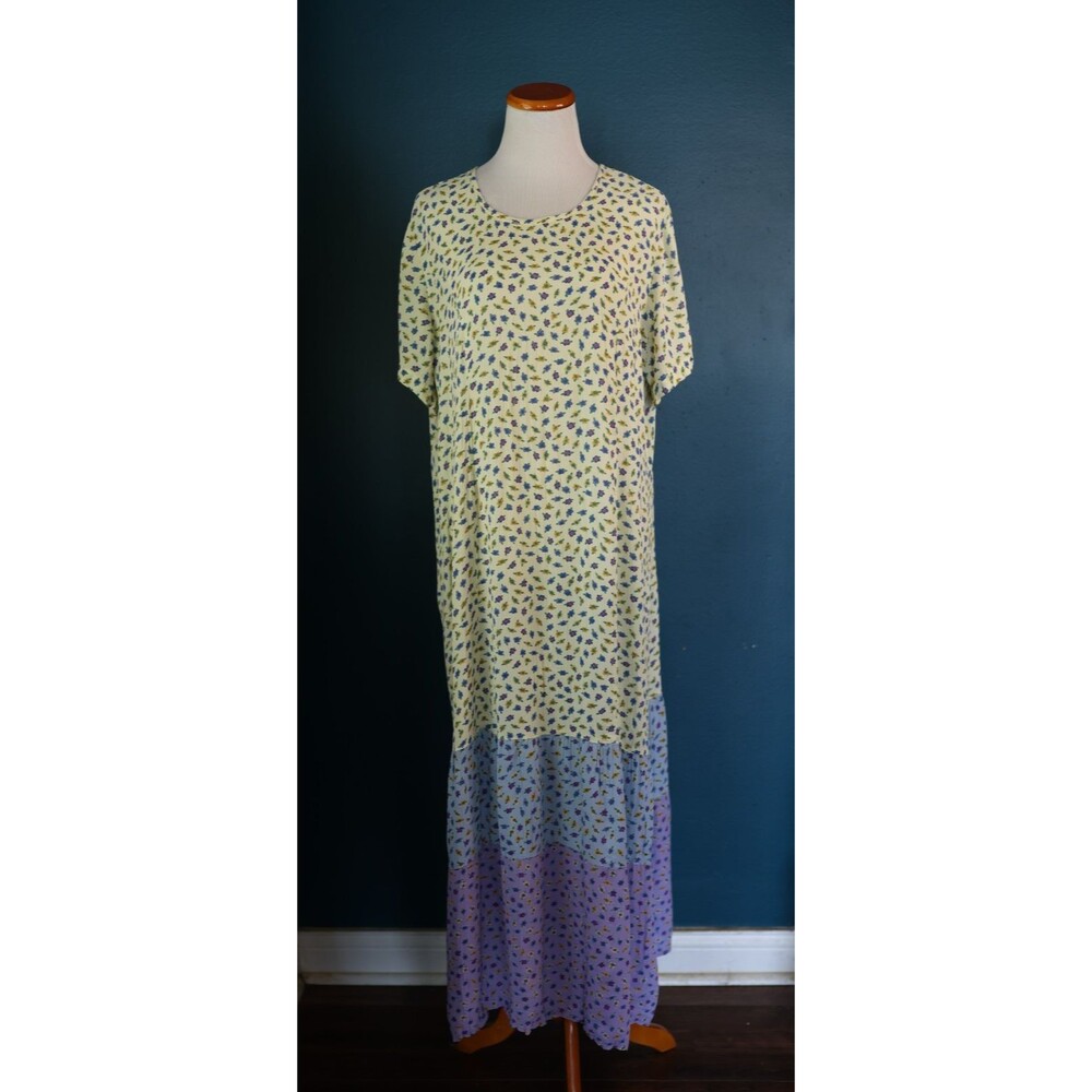 Vintage 90s JG Hook Ditzy Floral Maxi Dress Prairie Cottagecore Phoebe Buffay L